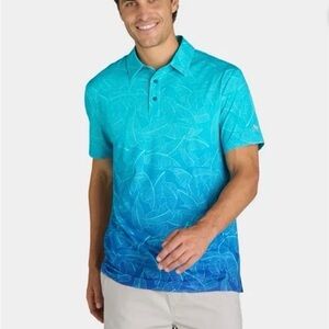 Birdie Bound Men’s 2XL XXL Printed Palm Ombré Golf Polo Shirt UPF 50+ Teal Blue